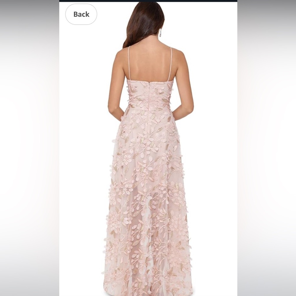 Xscape Womens Floral Metallic Evening Dress Pink 14 - Picture 2 of 11